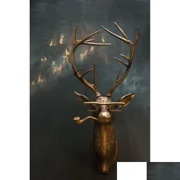 Decorative Objects Figurines Deer Head Wall Decor - Resin Vintage Art Scptures Faux Exquisite Animal Mount Vivid Stag Stat 220211 D Dh2Bb