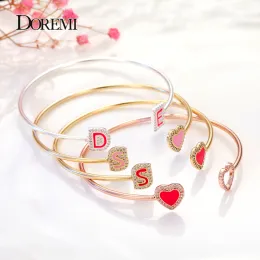 Bracelets Doremi Enamel Custom Letter Bracelet Bangle Zirconia Pave Setting Initial Bangle for Women Girl Kids Personalied Jewelry Gift