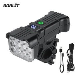 BORUiT Super Bright Bicycle Headlight USBC Rechargeable Bike Front Light With Horn Accessories Waterproof GearLight MTB 240509