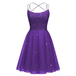 Sparkly Tulle A Line Homecoming Short Prom Dresses for Teens Spaghetti Straps Beads Mini tail Dress prom AMZ