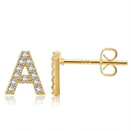 925 Sterling Silber CZ Zirkon Diamant Stud Ohrringe für Frauen Girls Classic Fashion Mini Alphabet Brief anfängliche Ohrringe Hochzeitsfeier Geschenke