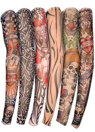 Stretchy nylon falska tillfälliga tatuer ärmar kroppskonst armstrumpor glid tillbehör halloween tatuering mjuk för män kvinnor8899001