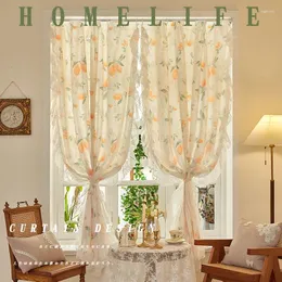 Curtain Floral Print Lace Sheer For Living Room French Window Hole-free Installation Curtains Cortinas Florales De Encaje