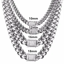 Ringar 8/10/12/12/16/18mm Trendiga smycken 316L Rostfritt stål Sier Färg Miami Cuban Curb Chain Men Women Necklace 740 "