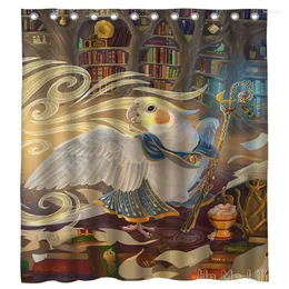 Cortações do chuveiro O pássaro do mago de papagaio executa mágica na biblioteca de cortina ho me lili com ganchos