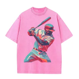 Beyzbol Oyuncu Dalgaları Top Grafik T-Shirts Vintage Sıkıntılı Yıkalı Erkek Üstleri Baskılı Büyük Boy T-Shirt Pamuk 240508