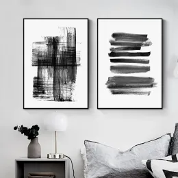 Abstrakte Pinselstriche Schwarz -Weiß -Tinten -Leinwand Druckmalereien Poster Wandkunst Bilder für Wohnzimmer Home Dekoration
