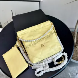 Pearl Chain Mini Trash Bag Bag worka damska torba na ramię skórzana diamentowy gingham złota srebrna sprzęt metalowa klamra luksusowa moneta moneta łańcucha crossbody torebka crossbody