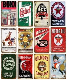 Röd indisk bensin Esso Castrol Texaco Rocket Motor Oil Metal Poster Vintage Plaque Pub Bar Garage Dekor Retro Tin Signs2512876
