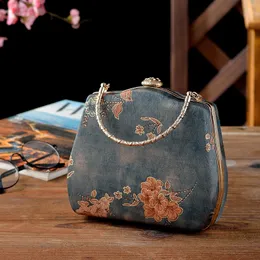 새로운 레트로 중국 스타일의 실크 이브닝 가방 휴대용 한 푸 스타일 치즈 삼 가방 싱글 어깨 크로스 바디 백 드레스 가방