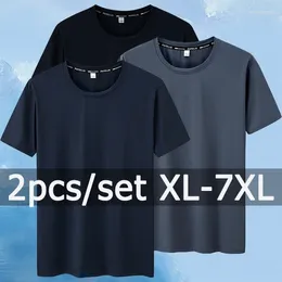 Men's T Shirts 2pcs Summer T-shirt For Men Plus Size 7XL Quick Dry Fitness Running Tees Round Neck Short Sleeve Tops 110-175kg