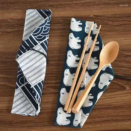 Tischmatten Japanische Vintage -Drucktischtasche Tragbarer Chopstick -Löffel Messergabeln Aufbewahrungsdrainierungsgabel -Besteckbeutel