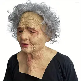 Partyversorgungen alte Frauen Maske Halloween Realistische gruselige menschliche Faltengesicht Oma Curly Hair Novary Scary Zombie Kostüm