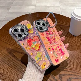 Painting Love Butterfly Flower Phone Case For iPhone15 ProMax 13 Pro 12 11 14 Plus New Model Fashion Shockproof Back Cover