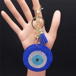 Keychains Lanyards 2024 Islam Tassel Turkey Eye Crystal Bag Accessories for Women Fashion Alloy Blue Key Chain Muslim Jewelry oeil turc K7590S01 Y240510