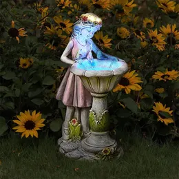Estátua do jardim de fadas, jardim solar Angel Figure Light Outdoor Decoração de resina à prova d'água Escultura de jardim para pátio Ornamento de decoração de arte do jardim de jardineiro