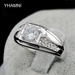 Anéis Yhamni Brand Moda Men 1 CT CZ Anéis de casamento de diamante para homens Real White Pure Gold Color Ring Acessórios de jóias finas YH386