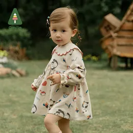 Tanzkleidung Amila Baby Kleid 2023 Frühling neuer süßer Cartoon Cord Cord A-Line Kleider Mädchen Baumwolle lange Ärmel Kinder Wäschel2405