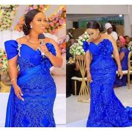 Royal Blue Black Girls Sermaid Evening Dresses South Africa Nigeria Emboridery Crystals Crystals Gowns Plus Abito OCN 0515