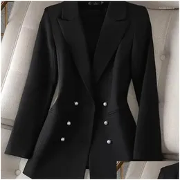 Женские костюмы Blazers Black Double Breads Women Blazer Jacket 4xl Офис бизнес -бизнес Осень Зимняя Женщина Случайность DH5UQ