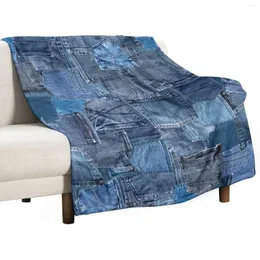 Koce Blue Denim Dżinsy Pocket Patchwork Rzut Ket Puszysta miękka sofa