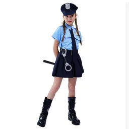 Fantasia de figurino infantil de Halloween Cosplay Cosplay Girls Pops Uniforms Girls Slim Fit Cops Uniformes para meninas