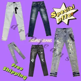 Spezielle Clearance - hochwertige lila Jeans für Männer, Designerjeans, schlanke Fit -Jeans, Skinny -Jeans, Tropfjeans, Jeans im Hip -Hop -Stil, USA Tropfmode, lila Brandjeans