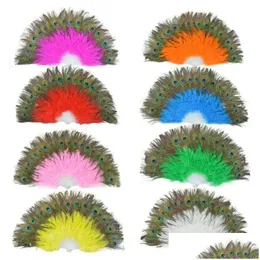 Kunsthandwerk Peacock Feather Hand Fan Elegante Folding Fans Halloween Party Geschenke Bühnenaufführungen Craft Decoration Kreativität Bir Dhgut