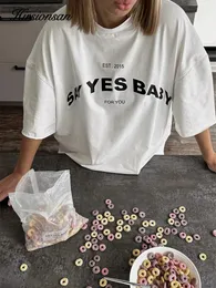 Hirsionsan Vintage Say Yes Baby Printed Tshirt Par Graphic T Shirt Women Pojkvännen Cotton Coman Casual Sport Streetwear 240506