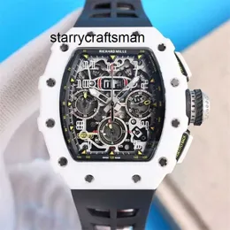 Многофункциональные часы Механические часы роскошные Milles Watch Многофункциональные автоматические белые углеродные Tlae RMRM