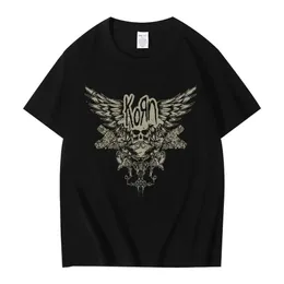 Korn Skull Wings Black T Shirt Frauen und Männer Metal Gothic Rock Band Shirts Vintage Plus Size Tshirt Cotton Tops 240510