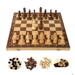 체스 게임 3 in 1 Wooden International Set Board Checkers Puzzle Game 어린이를위한 생일 선물 231020 드롭 배송 스포츠 아웃 otwft