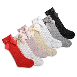 Qkeg Kids Socks Baby Knee High Socks for Children Girls Bow bow oble soft cotton mesh breathable Hollow 0-3歳d240515