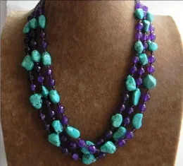 Colares Novas 3 linhas Nugget Faceted Purple Crystal Beads Colar