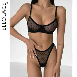 مجموعة Sexy Ellolace polka dot lingerie s-sets sets exotic sets lace underwear fantasy fantasy الحميمة الشفافة العارية المثيرة المثيرة المثيرة T240513