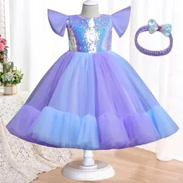 Girl's Dresses Girl Baby Christmas Day Sequin dress color matching cake communion party Long Sleeve Dress Girl Wedding Bridesmaid Dress Y240514