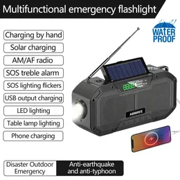 Abbree fmamnoaa multifuncional portátil portátil portátil de manivela de manivela de manivela portátil Suporte solar USB Carregador de celular SOS 240506