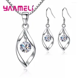 Halskette Ohrringe Set CZ Ohrring Braut Großhandel 925 Sterling Silber Farbe Kubikzirkonia Wassertropfen Hochzeit Engagement