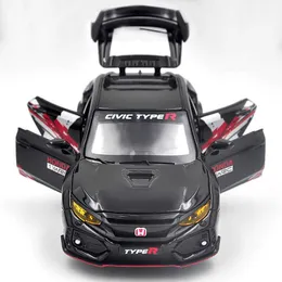 Diecast Model Cars 1 32 används för Civic Type R Alloy Sports Car Model Die-Casting and Toy Car Metal Car Model Sound and Light Series Childrens Toy Presents