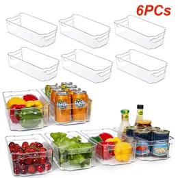 Garrafas de armazenamento 6pcs Caixas de geladeira caixas de plástico transparente para armário de cozinha Organizador de despensa geladeira