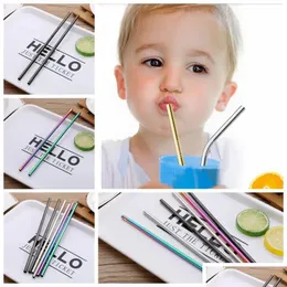 Drinking Straws Stainless Steel St 6X0.5X215Mm Reusable Metal Straight Bend Sts Drink Tea Bar Drop Delivery Home Garden Kitchen Dini Dhf3C