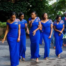 Kraliyet Mavi Kılıf Nedime Elbiseleri Güney Afrika Tül ve Satin Hizmetçisi Düğün Kat Uzunluğu Nedime Elbise Ucuz 0515