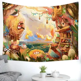 Tapestries Bird Fantasy World Leaf for Room Bedroom Decor Banner