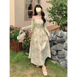 Duża wielkość damska łama herbaty w stylu francuski Temperament Kwiatowy sukienka Kamisole Summer Pulchna MM Paszy