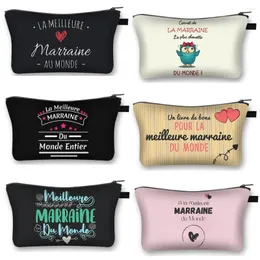 Cosmetic Bags La Meilleure Marraine Du Monde Print Case Women Makeup Jewelry Lipstick Organizer Zipper Pouch Cute Bag