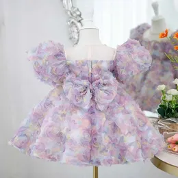 Kız Elbiseleri Violets Prom Pageant Elbise 2023 Çiçek Kız Doğum Günü Partisi Deluxe Gece Elbise Çocuk Prenses Sefer Kısa Etek D240515