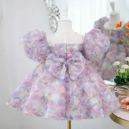 Mädchenkleider Veilchen Prom Festzug Kleid 2023 Blumenmädchen Geburtstagsfeier Deluxe Abendkleid Kinderprinzessin Sheer Short Rock D240515