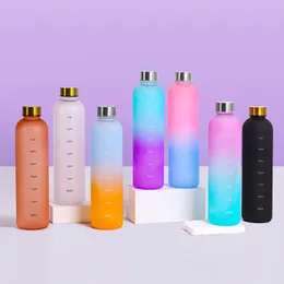 남성 여성을위한 여름 플라스틱 물병 대용량 휴대용 우주 컵 야외 스포츠 ftness 1000ml 텀블러 보라색 그라디언트 높은 외관 7SY