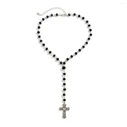 Ketten Goth Cross Jesus Anhänger Quasten Halshalskette für Frauen Trendy Vintage Crystal Perlen Kette Y2K Schmuckzubehör