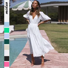 2024 Yaz Yeni Yüksek Son Derin V Bubble Sleeve Tatil Elbise Moda Kadın Giyim F51554